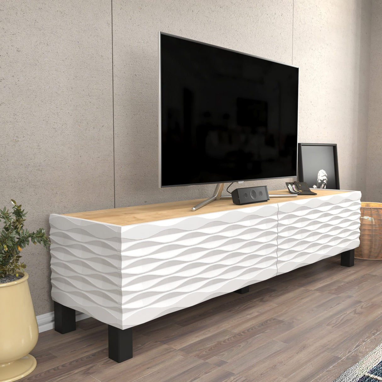 Comodă TV Lerze, Diverse culori, 149x35x38 cm - Sapphire - Alb | SKU: 322RTC2146 | Comodă TV Lerze, 149x35x38 cm, varianta Sapphire - Alb, produs pentru amenajarea locuinței, disponibil online în România la CasaMob