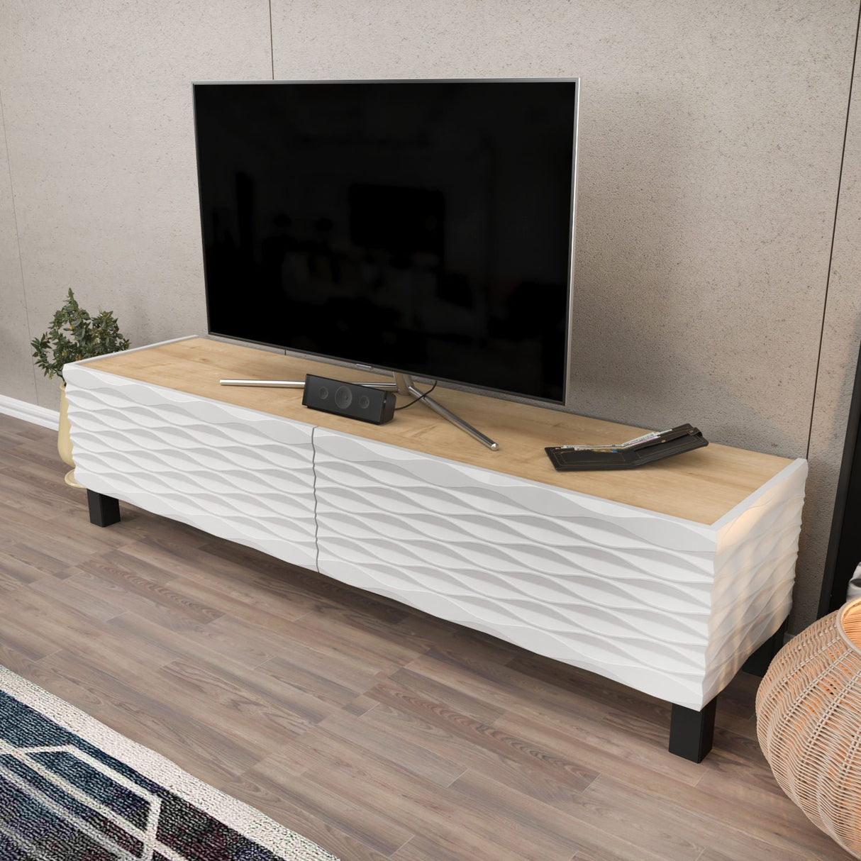 Comodă TV Lerze, Diverse culori, 149x35x38 cm - Sapphire - Alb | SKU: 322RTC2146 | Comodă TV Lerze, 149x35x38 cm, varianta Sapphire - Alb, produs pentru amenajarea locuinței, disponibil online în România la CasaMob