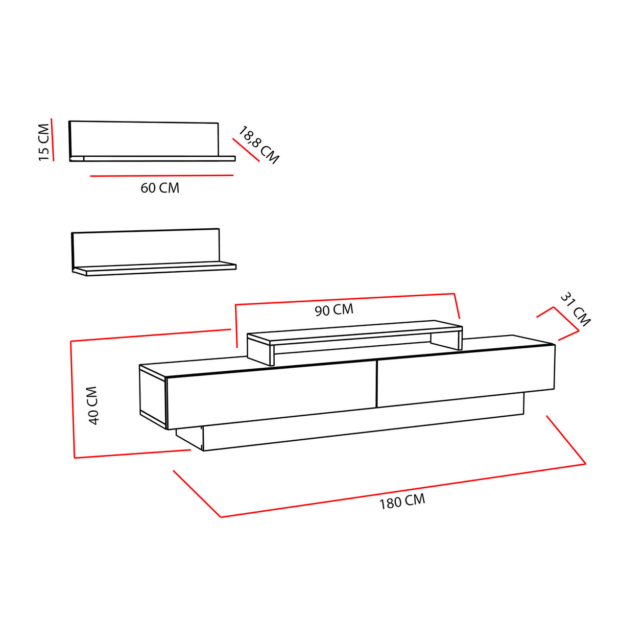 Comodă TV Lusi, Diverse culori, 180x31x40 cm - Alb - Maro | SKU: 322RTC2153 | Comodă TV Lusi, 180x31x40 cm, varianta Alb - Maro, produs pentru amenajarea locuinței, disponibil online în România la CasaMob