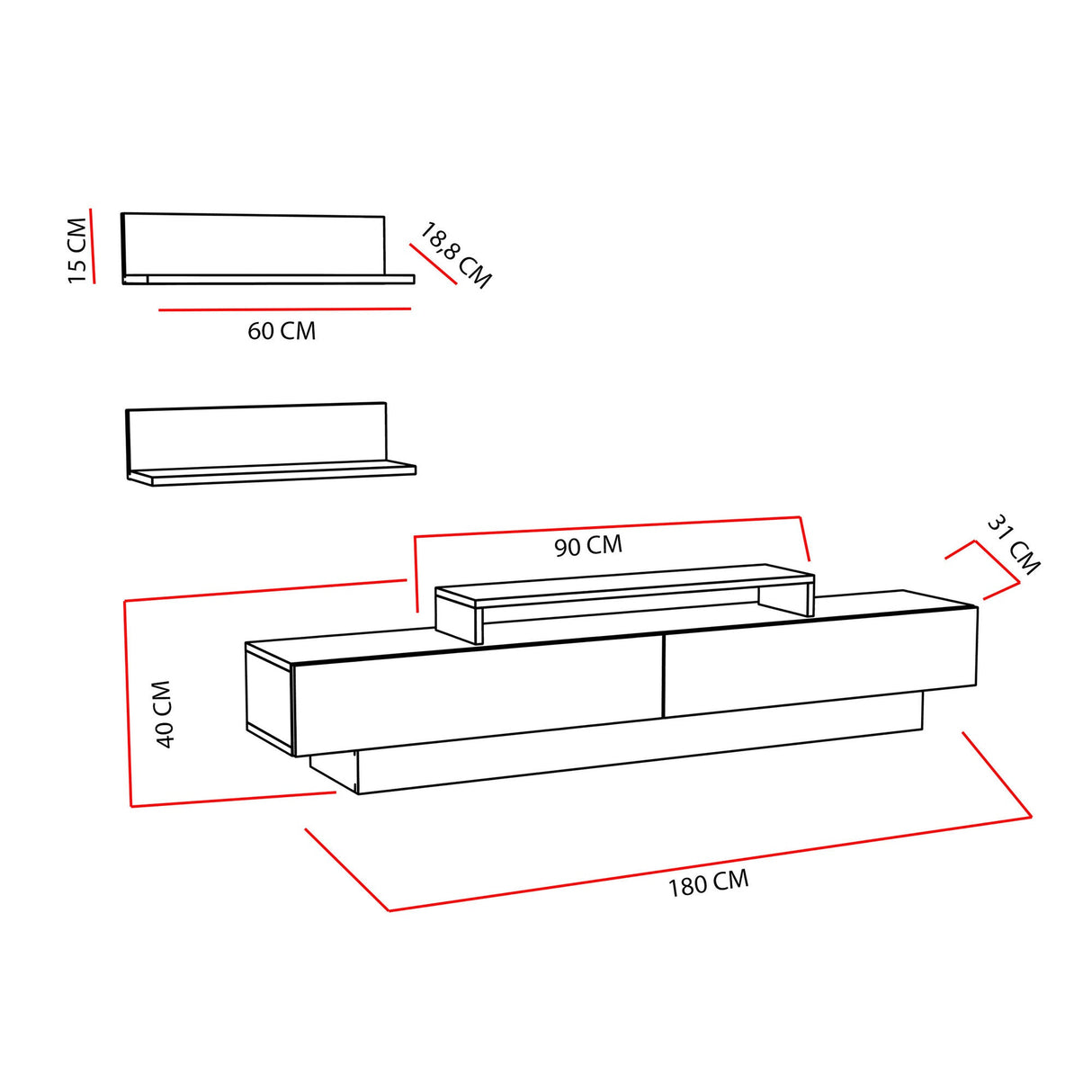 Comodă TV Lusi, Diverse culori, 180x31x40 cm - Alb - Oud oak | SKU: 322RTC2154 | Comodă TV Lusi, 180x31x40 cm, varianta Alb - Oud oak, produs pentru amenajarea locuinței, disponibil online în România la CasaMob