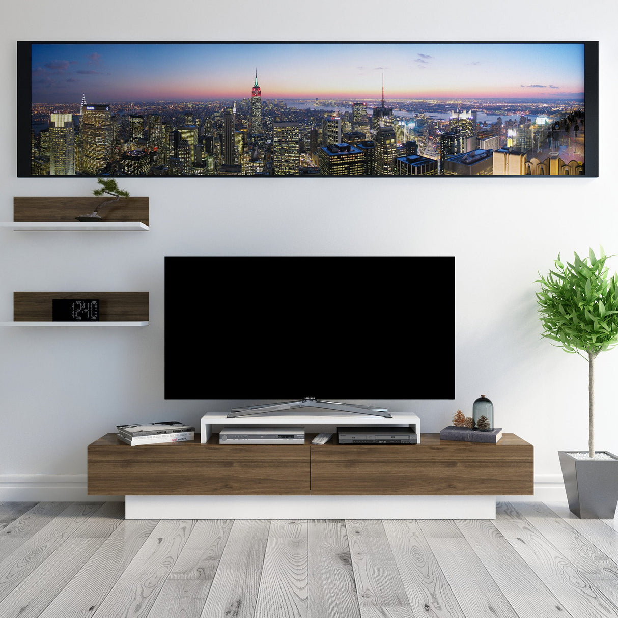 Comodă TV Lusi, Diverse culori, 180x31x40 cm - Alb - Nuc | SKU: 322RTC2156 | Comodă TV Lusi, 180x31x40 cm, varianta Alb - Nuc, produs pentru amenajarea locuinței, disponibil online în România la CasaMob