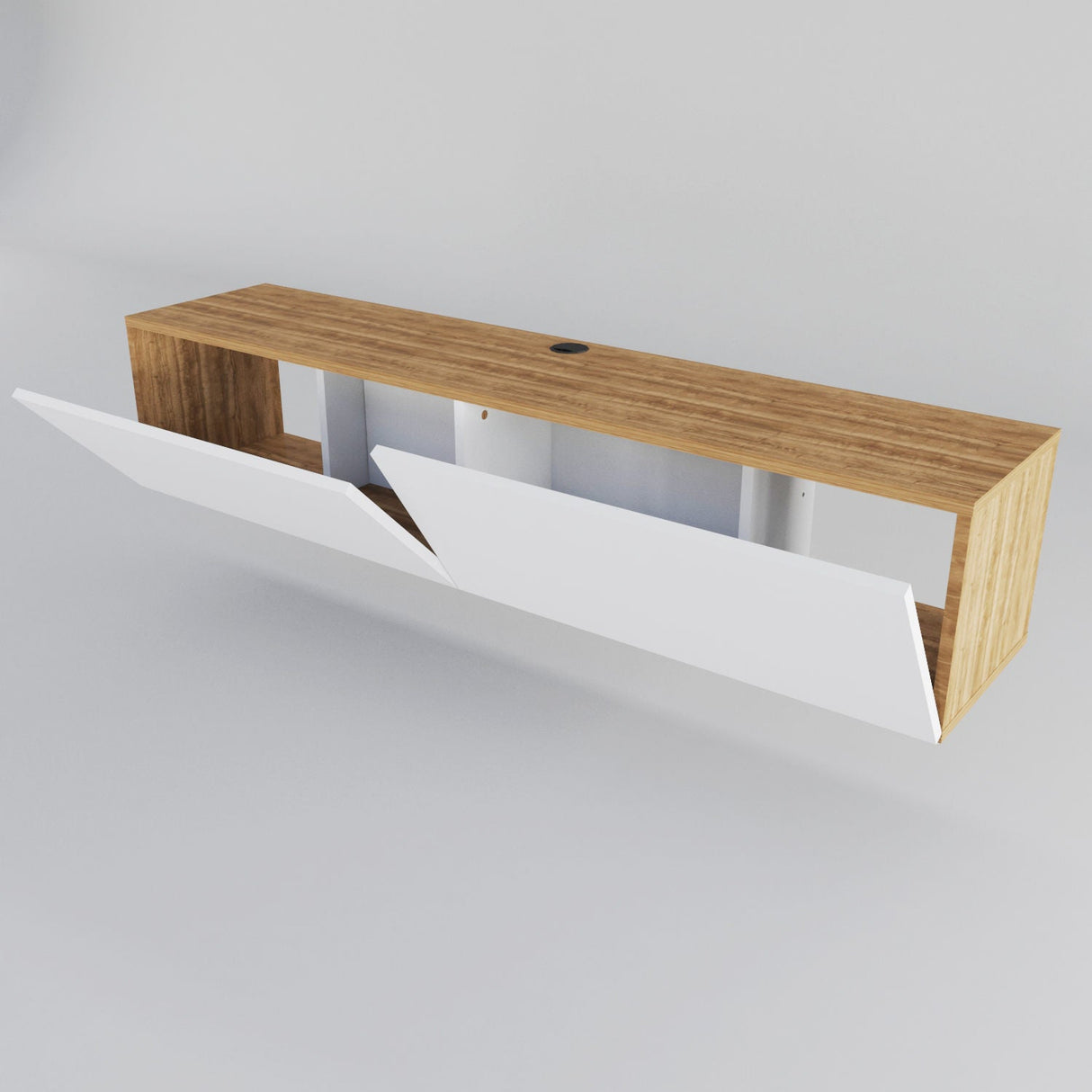 Comodă TV Poling, Diverse culori, 160x37x34 cm - Alb - Nuc | SKU: 322RTC2173 | Comodă TV Poling, 160x37x34 cm, varianta Alb - Nuc, produs pentru amenajarea locuinței, disponibil online în România la CasaMob