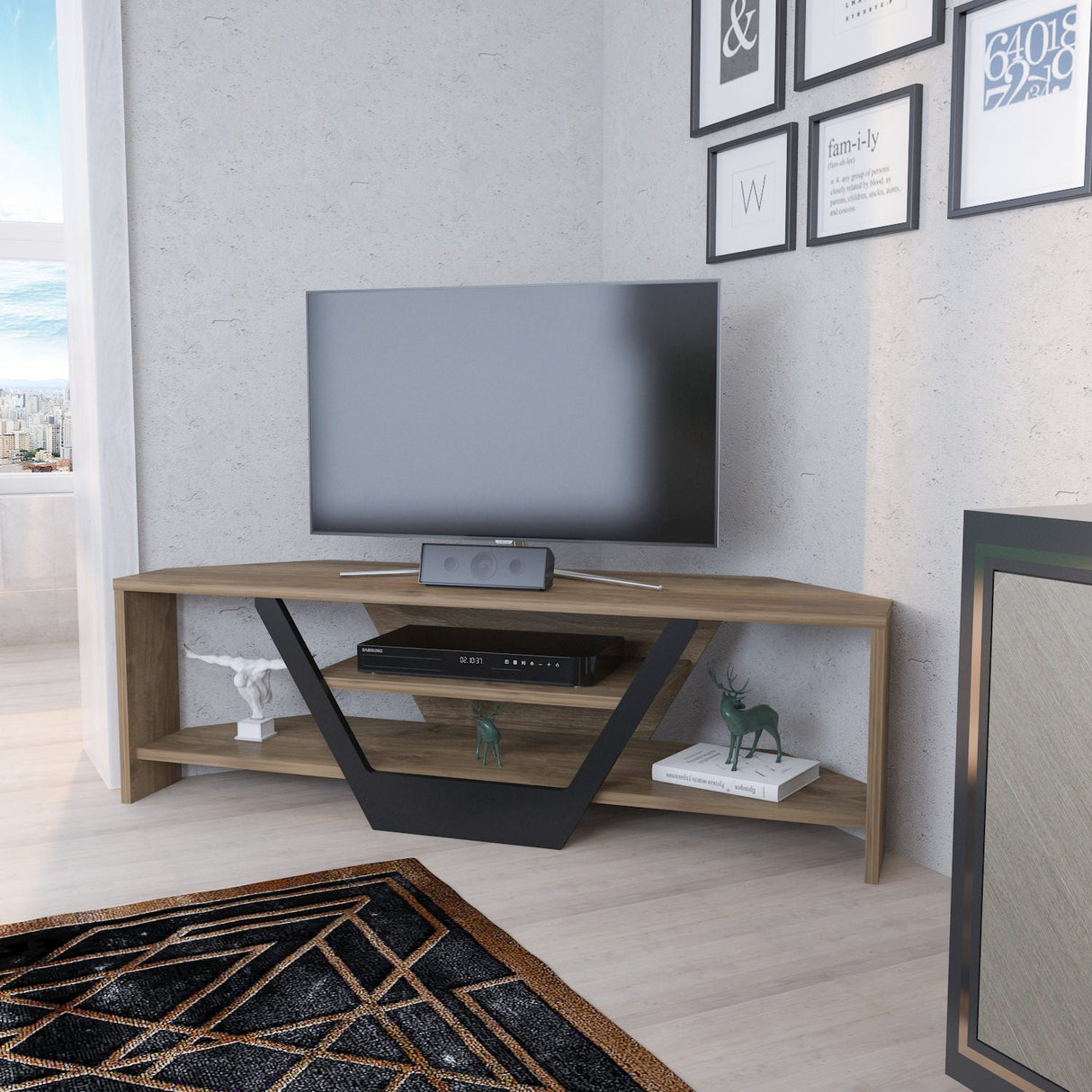 Comodă TV Sares, Diverse culori, 120x35x37 cm - Nuc - Negru | SKU: 322RTC2180 | Comodă TV Sares, 120x35x37 cm, varianta Nuc - Negru, produs pentru amenajarea locuinței, disponibil online în România la CasaMob