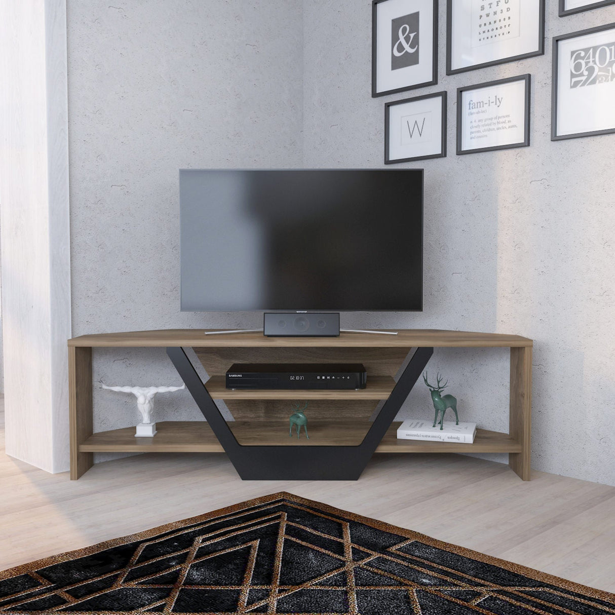 Comodă TV Sares, Diverse culori, 120x35x37 cm - Nuc - Negru | SKU: 322RTC2180 | Comodă TV Sares, 120x35x37 cm, varianta Nuc - Negru, produs pentru amenajarea locuinței, disponibil online în România la CasaMob