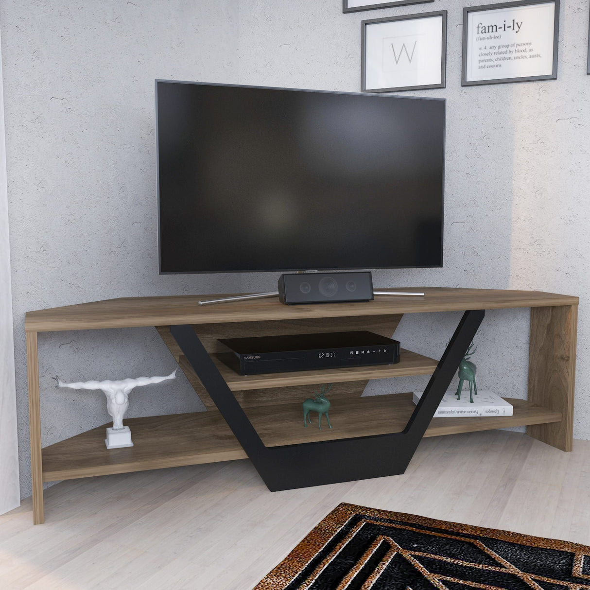 Comodă TV Sares, Diverse culori, 120x35x37 cm - Nuc - Negru | SKU: 322RTC2180 | Comodă TV Sares, 120x35x37 cm, varianta Nuc - Negru, produs pentru amenajarea locuinței, disponibil online în România la CasaMob