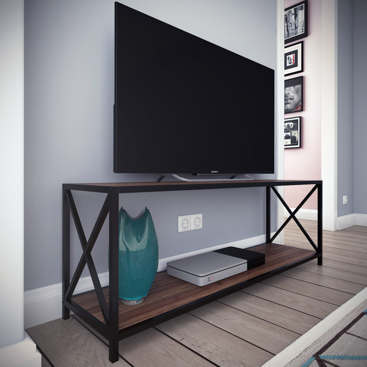 Comodă TV Xena, Nuc - Negru, 120x33x46 cm