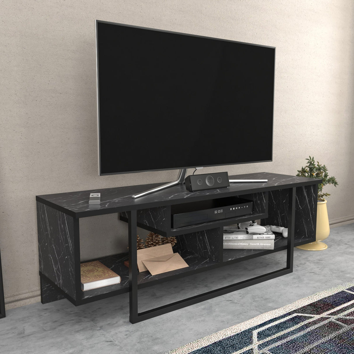 Comodă TV Asal 120, Diverse culori, 120x35x40 cm - Negru | SKU: 322RTC2189 | Comodă TV Asal 120, 120x35x40 cm, varianta Negru, produs pentru amenajarea locuinței, disponibil online în România la CasaMob