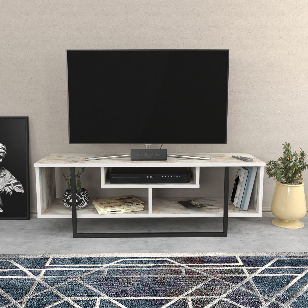 Comodă TV Asal 120 - Ephesus, Diverse culori, 120x35x40 cm - Alb - Negru | SKU: 322RTC2191 | Comodă TV Asal 120 - Ephesus, 120x35x40 cm, varianta Alb - Negru, produs pentru amenajarea locuinței, disponibil online în România la CasaMob