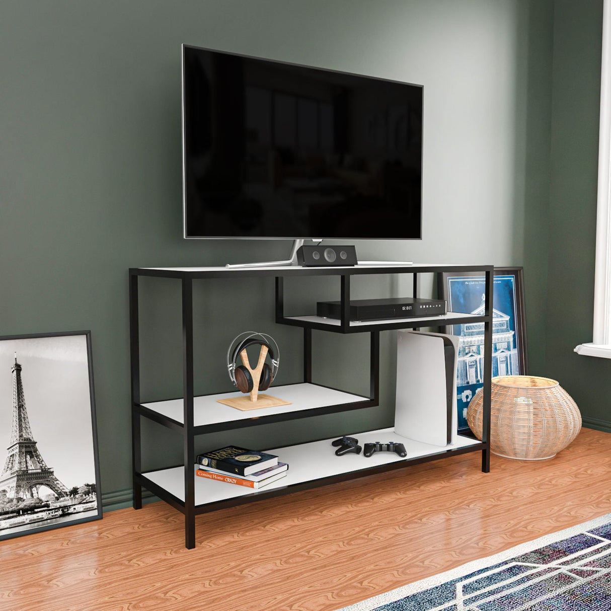 Comodă TV Robbins, Diverse culori, Diverse dimensiuni - Negru - Alb - 120x39x75 cm | SKU: 322RTC2202 | Comodă TV Robbins, varianta Negru - Alb - 120x39x75 cm, produs pentru amenajarea locuinței, disponibil online în România la CasaMob