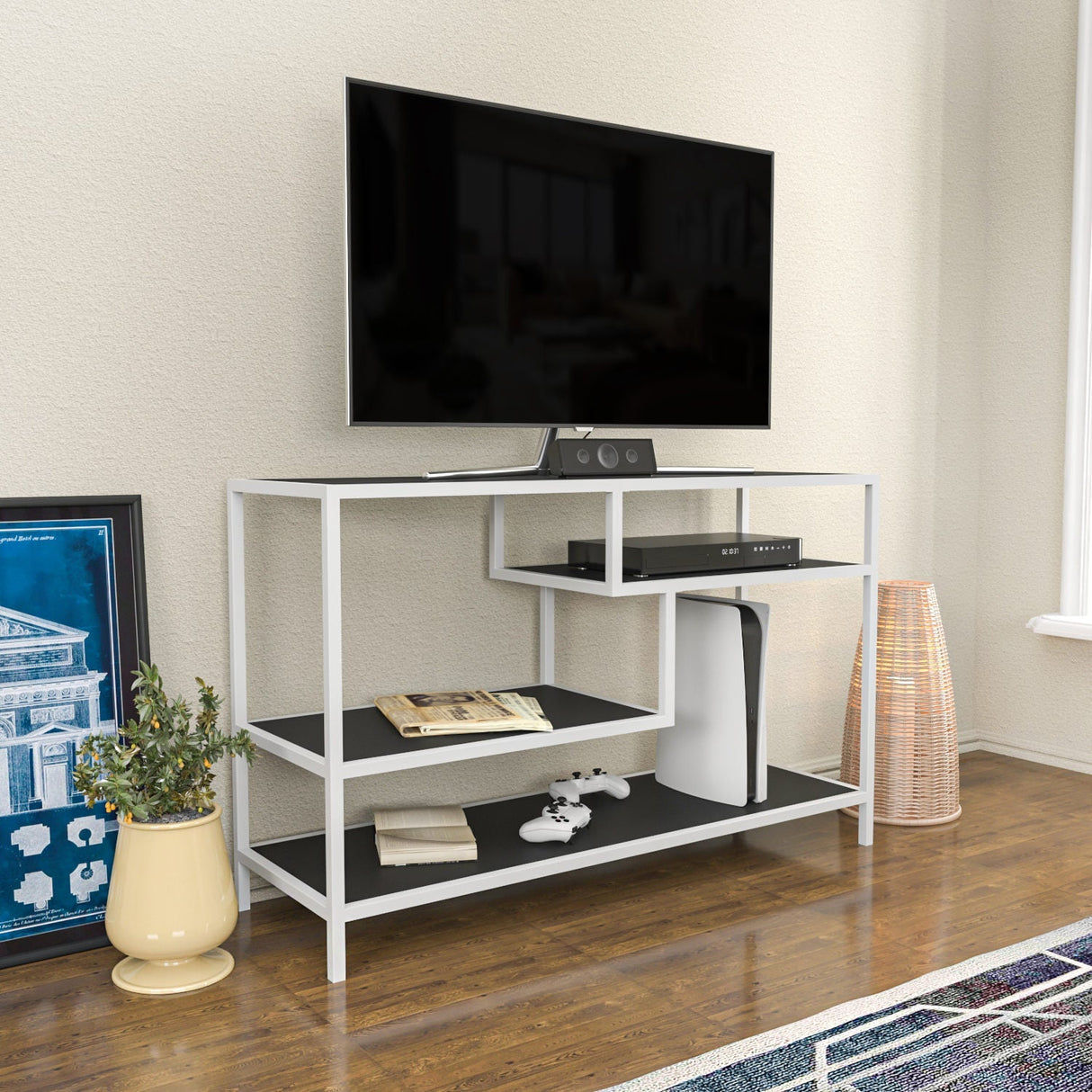 Comodă TV Robbins, Diverse culori, Diverse dimensiuni - Alb - Antracit - 120x39x75 cm | SKU: 322RTC2208 | Comodă TV Robbins, varianta Alb - Antracit - 120x39x75 cm, produs pentru amenajarea locuinței, disponibil online în România la CasaMob
