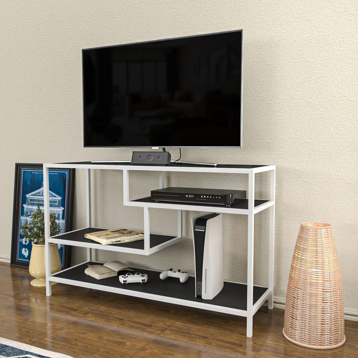 Comodă TV Robbins, Diverse culori, Diverse dimensiuni - Alb - Antracit - 120x39x75 cm | SKU: 322RTC2208 | Comodă TV Robbins, varianta Alb - Antracit - 120x39x75 cm, produs pentru amenajarea locuinței, disponibil online în România la CasaMob