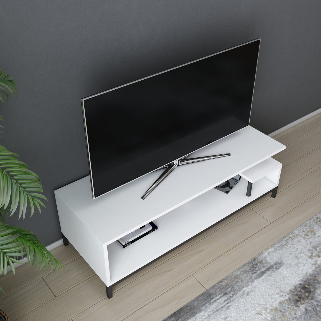Comodă TV Reilly, Diverse culori, 120x45x38 cm - Negru - Alb | SKU: 322RTC2226 | Comodă TV Reilly, 120x45x38 cm, varianta Negru - Alb, produs pentru amenajarea locuinței, disponibil online în România la CasaMob