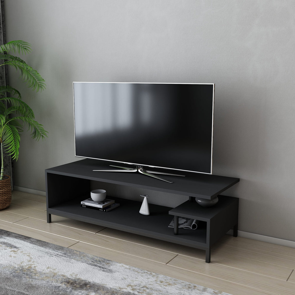 Comodă TV Reilly, Diverse culori, 120x45x38 cm - Negru - Antracit | SKU: 322RTC2228 | Comodă TV Reilly, 120x45x38 cm, varianta Negru - Antracit, produs pentru amenajarea locuinței, disponibil online în România la CasaMob