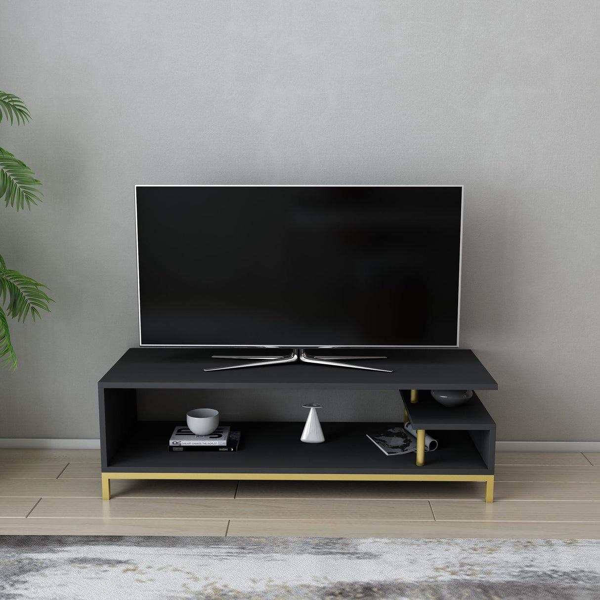 Comodă TV Reilly, Diverse culori, 120x45x38 cm - Auriu - Antracit | SKU: 322RTC2236 | Comodă TV Reilly, 120x45x38 cm, varianta Auriu - Antracit, produs pentru amenajarea locuinței, disponibil online în România la CasaMob