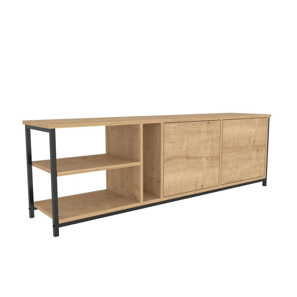 Comodă TV Primrose, Diverse culori, 160x35x51 cm - Negru - Stejar | SKU: 322RTC2251 | Comodă TV Primrose, 160x35x51 cm, varianta Negru - Stejar, produs pentru amenajarea locuinței, disponibil online în România la CasaMob