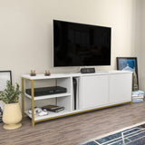 Comodă TV Primrose, Diverse culori, 160x35x51 cm - Alb - Auriu | SKU: 322RTC2258 | Comodă TV Primrose, 160x35x51 cm, varianta Alb - Auriu, produs pentru amenajarea locuinței, disponibil online în România la CasaMob