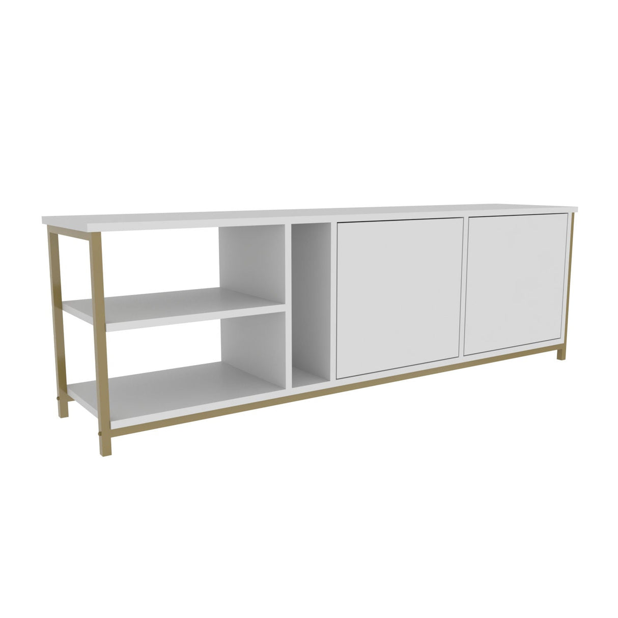 Comodă TV Primrose, Diverse culori, 160x35x51 cm - Alb - Auriu | SKU: 322RTC2258 | Comodă TV Primrose, 160x35x51 cm, varianta Alb - Auriu, produs pentru amenajarea locuinței, disponibil online în România la CasaMob