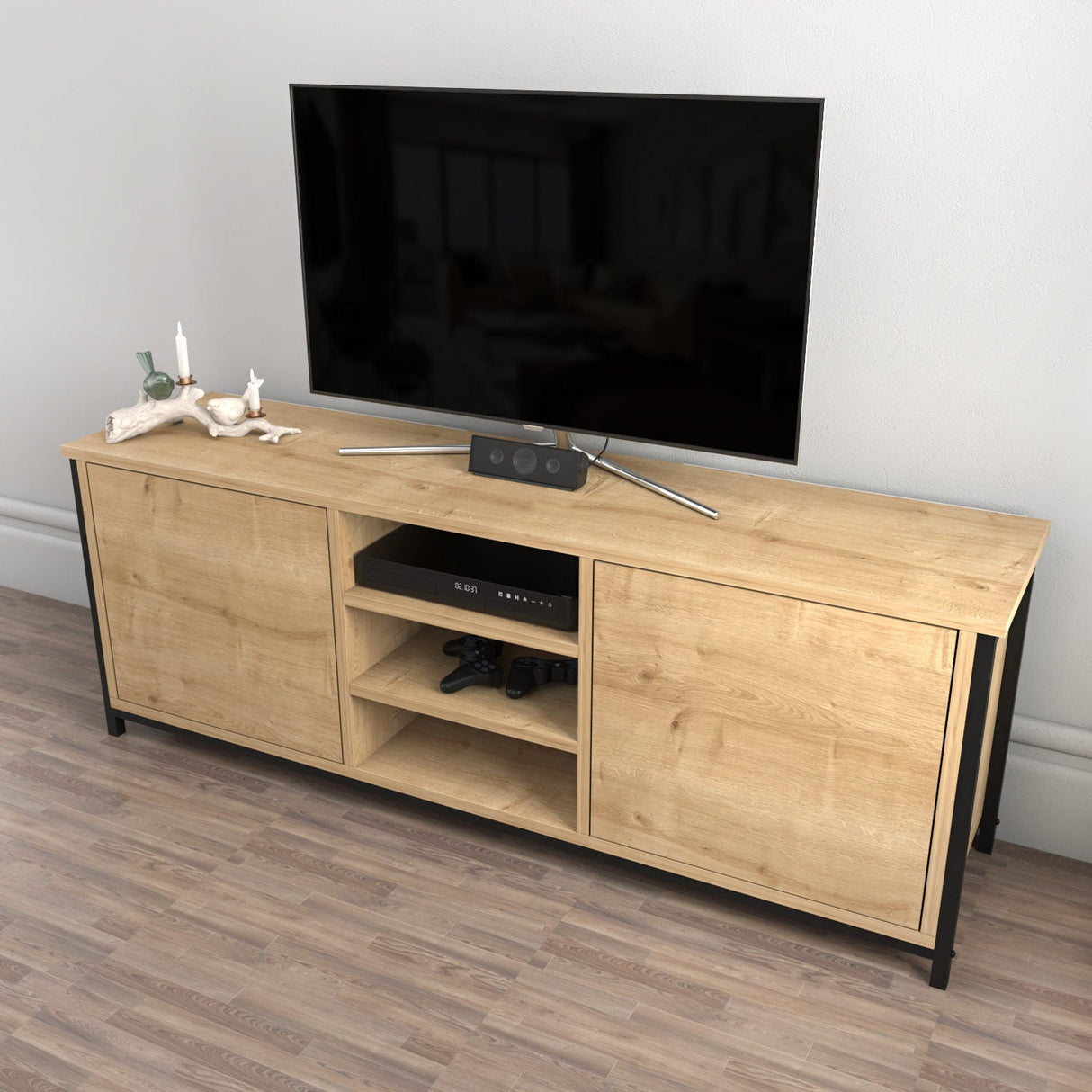 Comodă TV Otis, Diverse culori, 140x35x51 cm - Stejar - Negru | SKU: 322RTC2263 | Comodă TV Otis, 140x35x51 cm, varianta Stejar - Negru, produs pentru amenajarea locuinței, disponibil online în România la CasaMob