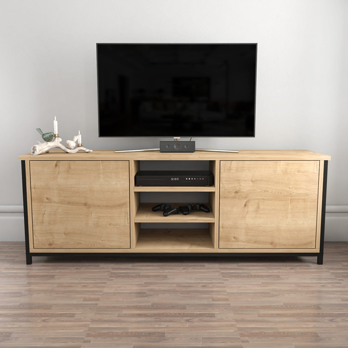 Comodă TV Otis, Diverse culori, 140x35x51 cm - Stejar - Negru | SKU: 322RTC2263 | Comodă TV Otis, 140x35x51 cm, varianta Stejar - Negru, produs pentru amenajarea locuinței, disponibil online în România la CasaMob