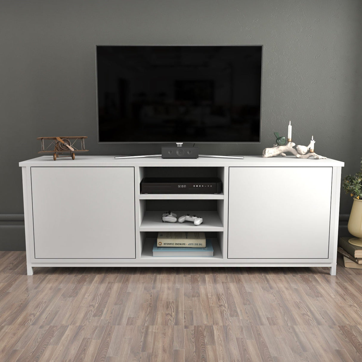 Comodă TV Otis, Diverse culori, 140x35x51 cm - Alb | SKU: 322RTC2266 | Comodă TV Otis, 140x35x51 cm, varianta Alb, produs pentru amenajarea locuinței, disponibil online în România la CasaMob