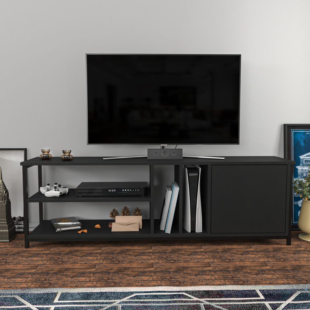 Comodă TV Oneida, Diverse culori, 140x35x51 cm - Negru - Antracit | SKU: 322RTC2276 | Comodă TV Oneida, 140x35x51 cm, varianta Negru - Antracit, produs pentru amenajarea locuinței, disponibil online în România la CasaMob