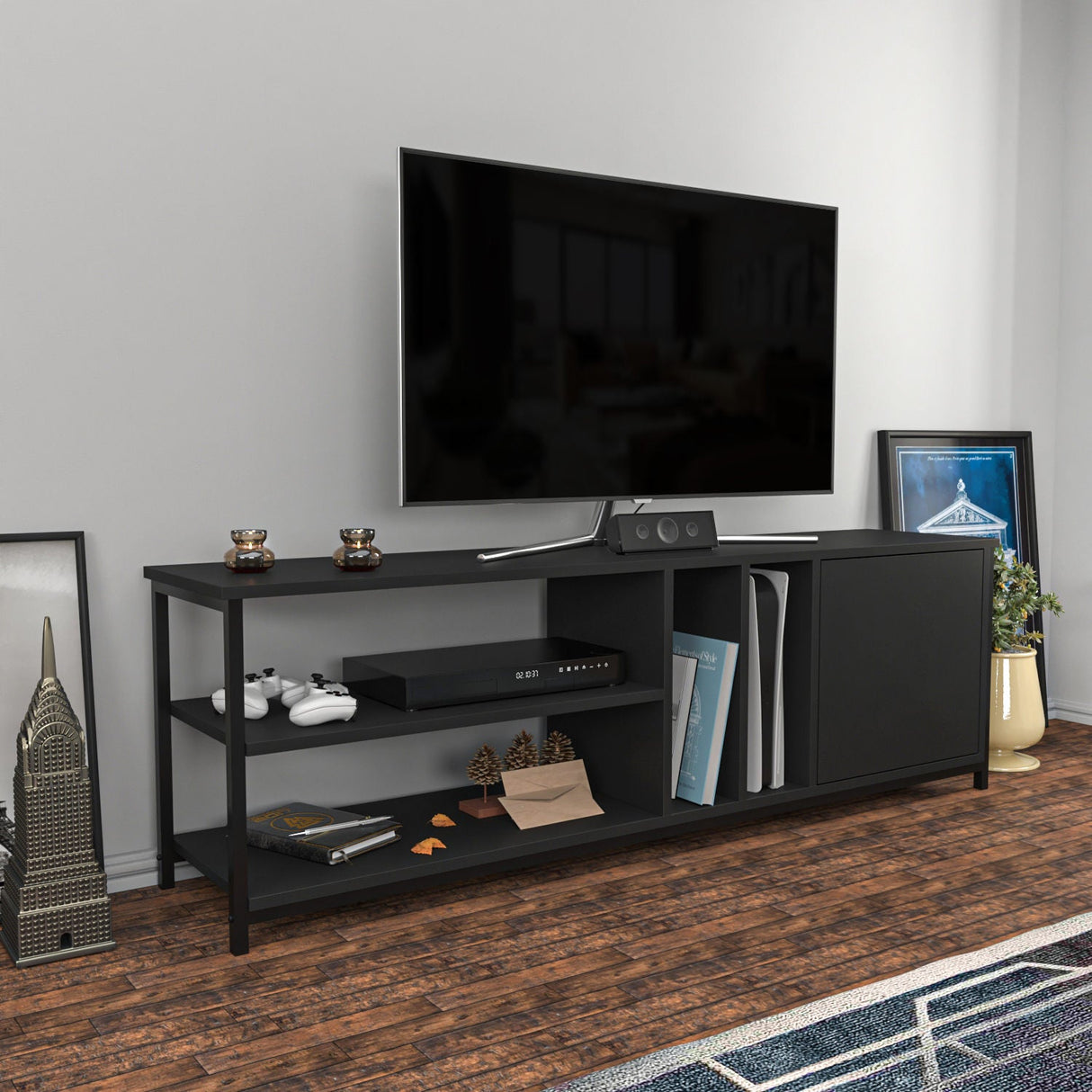 Comodă TV Oneida, Diverse culori, 140x35x51 cm - Negru - Antracit | SKU: 322RTC2276 | Comodă TV Oneida, 140x35x51 cm, varianta Negru - Antracit, produs pentru amenajarea locuinței, disponibil online în România la CasaMob