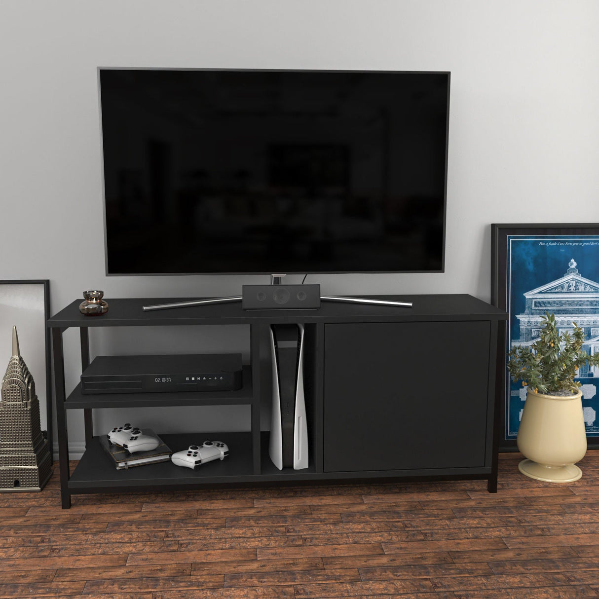 Comodă TV Neola, Diverse culori, 120x35x51 cm - Negru - Antracit | SKU: 322RTC2288 | Comodă TV Neola, 120x35x51 cm, varianta Negru - Antracit, produs pentru amenajarea locuinței, disponibil online în România la CasaMob