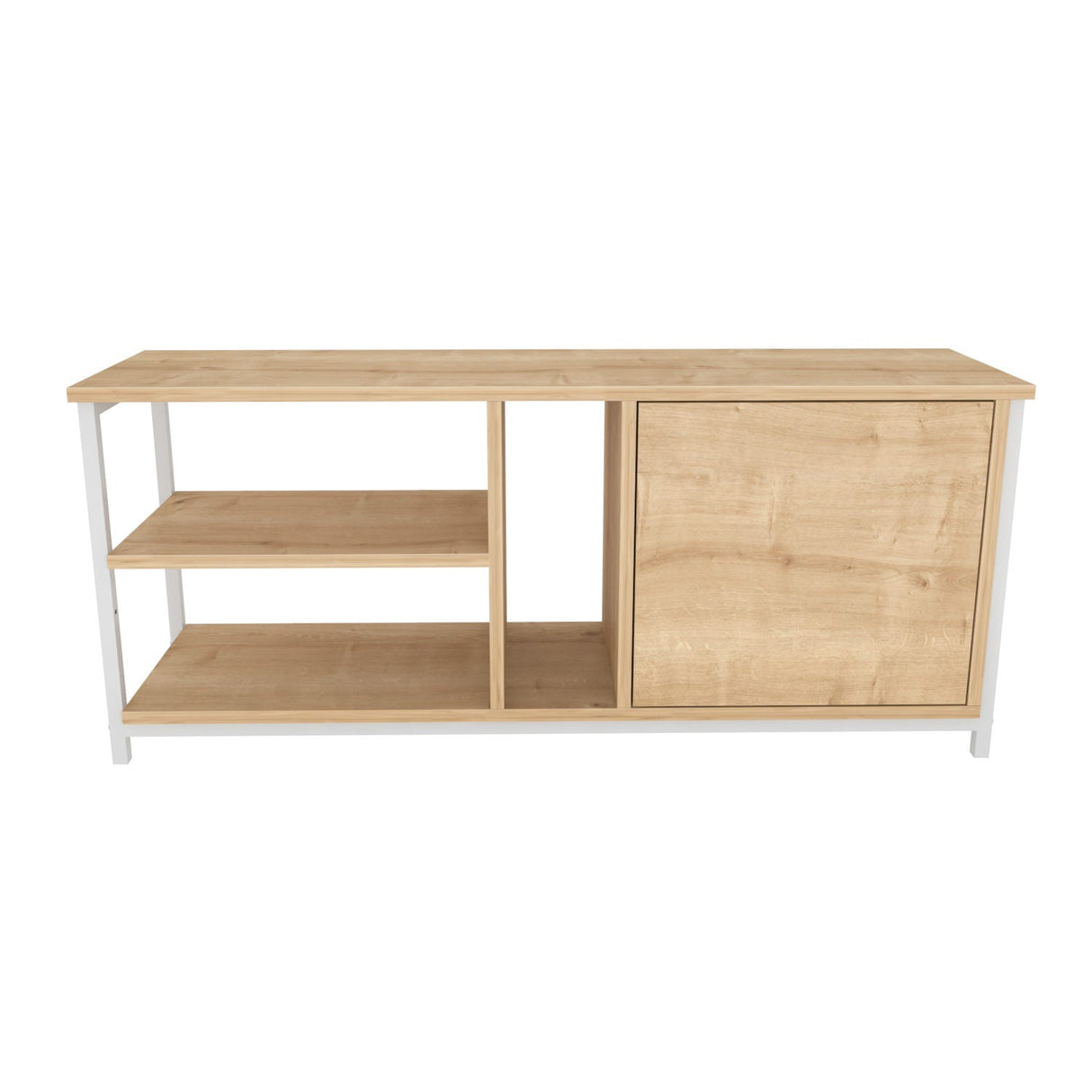 Comodă TV Neola, Diverse culori, 120x35x51 cm - Alb - Stejar | SKU: 322RTC2291 | Comodă TV Neola, 120x35x51 cm, varianta Alb - Stejar, produs pentru amenajarea locuinței, disponibil online în România la CasaMob