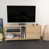 Comodă TV Neola, Diverse culori, 120x35x51 cm - Auriu - Stejar | SKU: 322RTC2295 | Comodă TV Neola, 120x35x51 cm, varianta Auriu - Stejar, produs pentru amenajarea locuinței, disponibil online în România la CasaMob