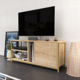 Comodă TV Neola, Diverse culori, 120x35x51 cm - Auriu - Stejar | SKU: 322RTC2295 | Comodă TV Neola, 120x35x51 cm, varianta Auriu - Stejar, produs pentru amenajarea locuinței, disponibil online în România la CasaMob