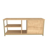 Comodă TV Neola, Diverse culori, 120x35x51 cm - Auriu - Stejar | SKU: 322RTC2295 | Comodă TV Neola, 120x35x51 cm, varianta Auriu - Stejar, produs pentru amenajarea locuinței, disponibil online în România la CasaMob