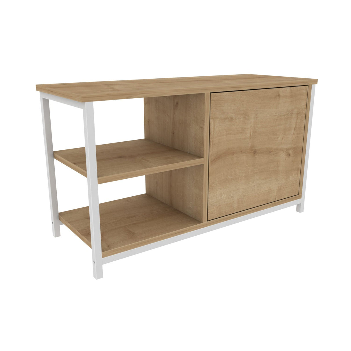 Comodă TV Muskegon, Diverse culori, 90x35x51 cm - Alb - Stejar | SKU: 322RTC2304 | Comodă TV Muskegon, 90x35x51 cm, varianta Alb - Stejar, produs pentru amenajarea locuinței, disponibil online în România la CasaMob
