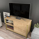Comodă TV Muskegon, Diverse culori, 90x35x51 cm - Auriu - Stejar | SKU: 322RTC2308 | Comodă TV Muskegon, 90x35x51 cm, varianta Auriu - Stejar, produs pentru amenajarea locuinței, disponibil online în România la CasaMob