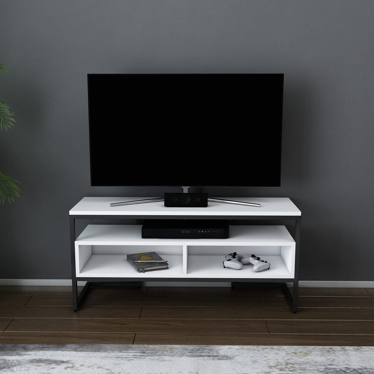 Comodă TV Merrion, Diverse culori, 110x35x50 cm - Negru - Alb | SKU: 322RTC2323 | Comodă TV Merrion, 110x35x50 cm, varianta Negru - Alb, produs pentru amenajarea locuinței, disponibil online în România la CasaMob
