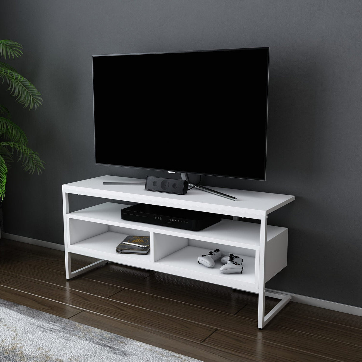 Comodă TV Merrion, Diverse culori, 110x35x50 cm - Alb | SKU: 322RTC2327 | Comodă TV Merrion, 110x35x50 cm, varianta Alb, produs pentru amenajarea locuinței, disponibil online în România la CasaMob