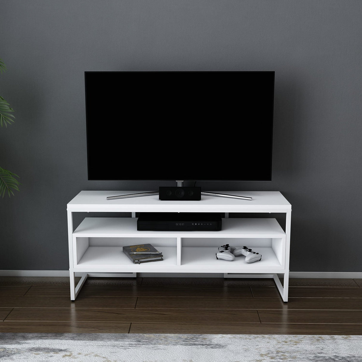 Comodă TV Merrion, Diverse culori, 110x35x50 cm - Alb | SKU: 322RTC2327 | Comodă TV Merrion, 110x35x50 cm, varianta Alb, produs pentru amenajarea locuinței, disponibil online în România la CasaMob