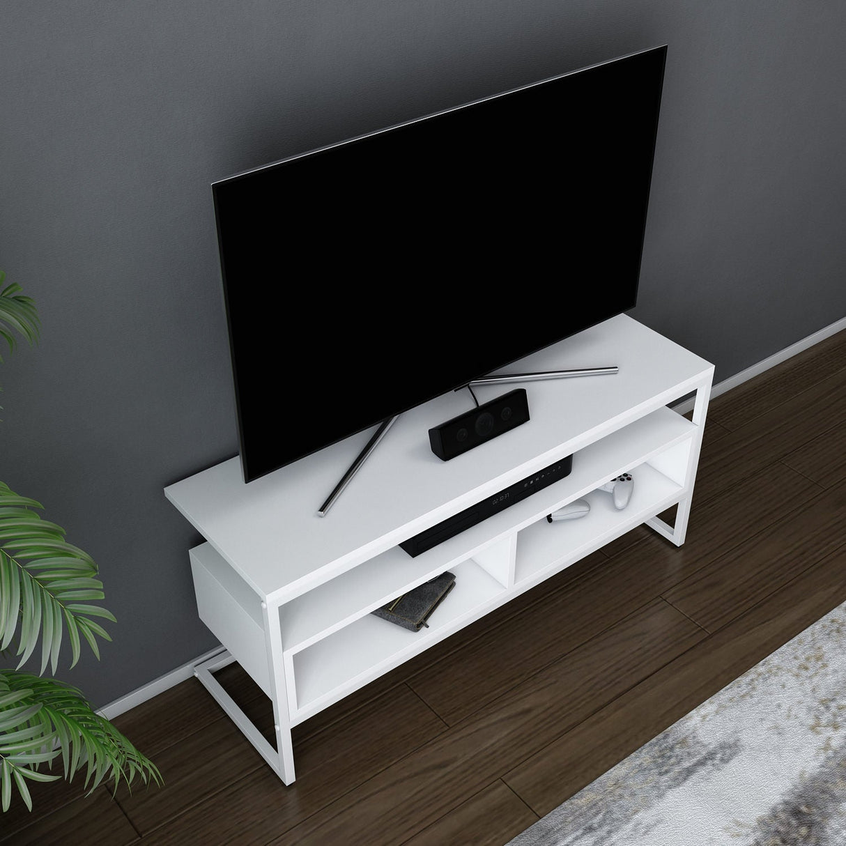 Comodă TV Merrion, Diverse culori, 110x35x50 cm - Alb | SKU: 322RTC2327 | Comodă TV Merrion, 110x35x50 cm, varianta Alb, produs pentru amenajarea locuinței, disponibil online în România la CasaMob