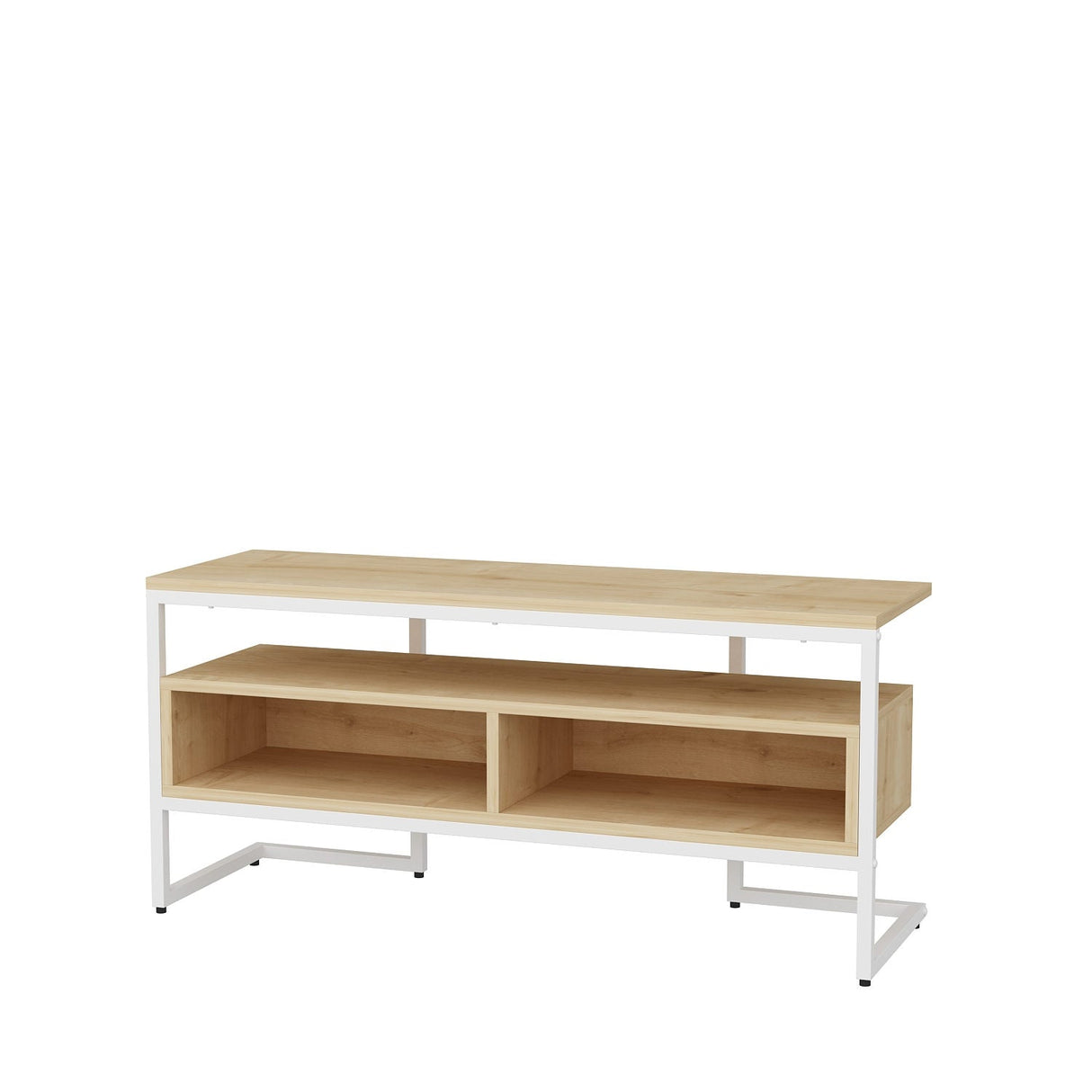 Comodă TV Merrion, Diverse culori, 110x35x50 cm - Alb - Stejar | SKU: 322RTC2328 | Comodă TV Merrion, 110x35x50 cm, varianta Alb - Stejar, produs pentru amenajarea locuinței, disponibil online în România la CasaMob