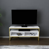 Comodă TV Merrion, Diverse culori, 110x35x50 cm - Auriu - Alb | SKU: 322RTC2331 | Comodă TV Merrion, 110x35x50 cm, varianta Auriu - Alb, produs pentru amenajarea locuinței, disponibil online în România la CasaMob