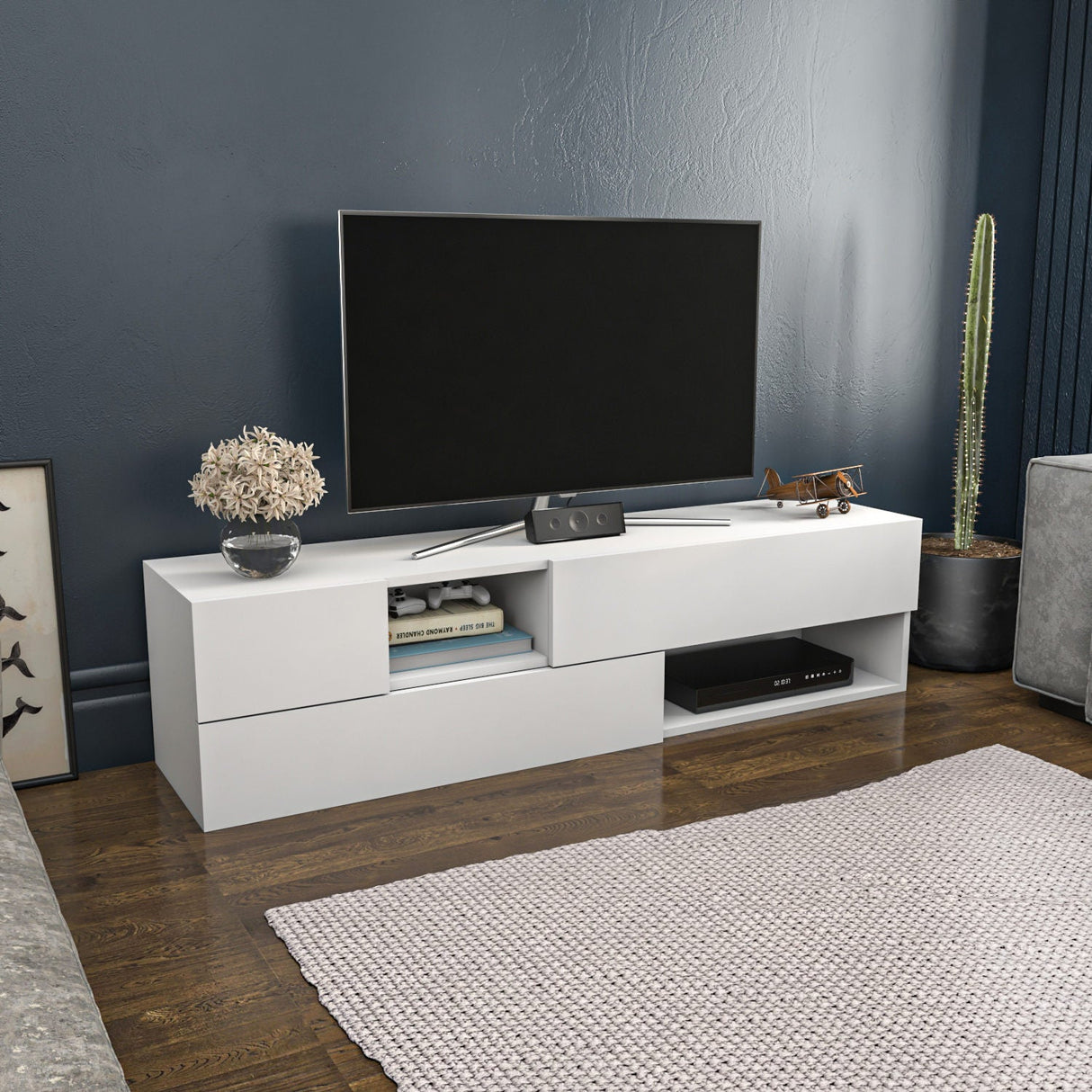 Comodă TV Morton, Diverse culori, 160x38x40 cm - Alb | SKU: 322RTC2335 | Comodă TV Morton, 160x38x40 cm, varianta Alb, produs pentru amenajarea locuinței, disponibil online în România la CasaMob