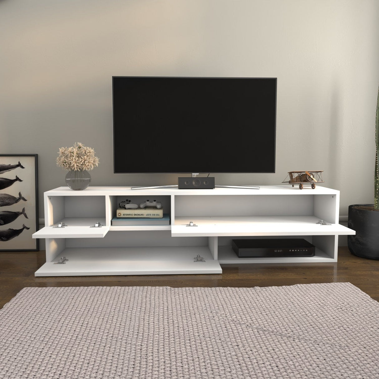 Comodă TV Morton, Diverse culori, 160x38x40 cm - Alb | SKU: 322RTC2335 | Comodă TV Morton, 160x38x40 cm, varianta Alb, produs pentru amenajarea locuinței, disponibil online în România la CasaMob