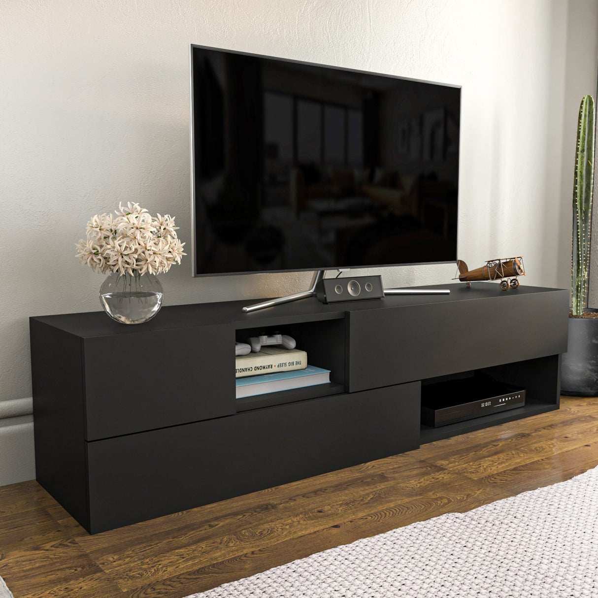 Comodă TV Morton, Diverse culori, 160x38x40 cm - Antracit | SKU: 322RTC2337 | Comodă TV Morton, 160x38x40 cm, varianta Antracit, produs pentru amenajarea locuinței, disponibil online în România la CasaMob