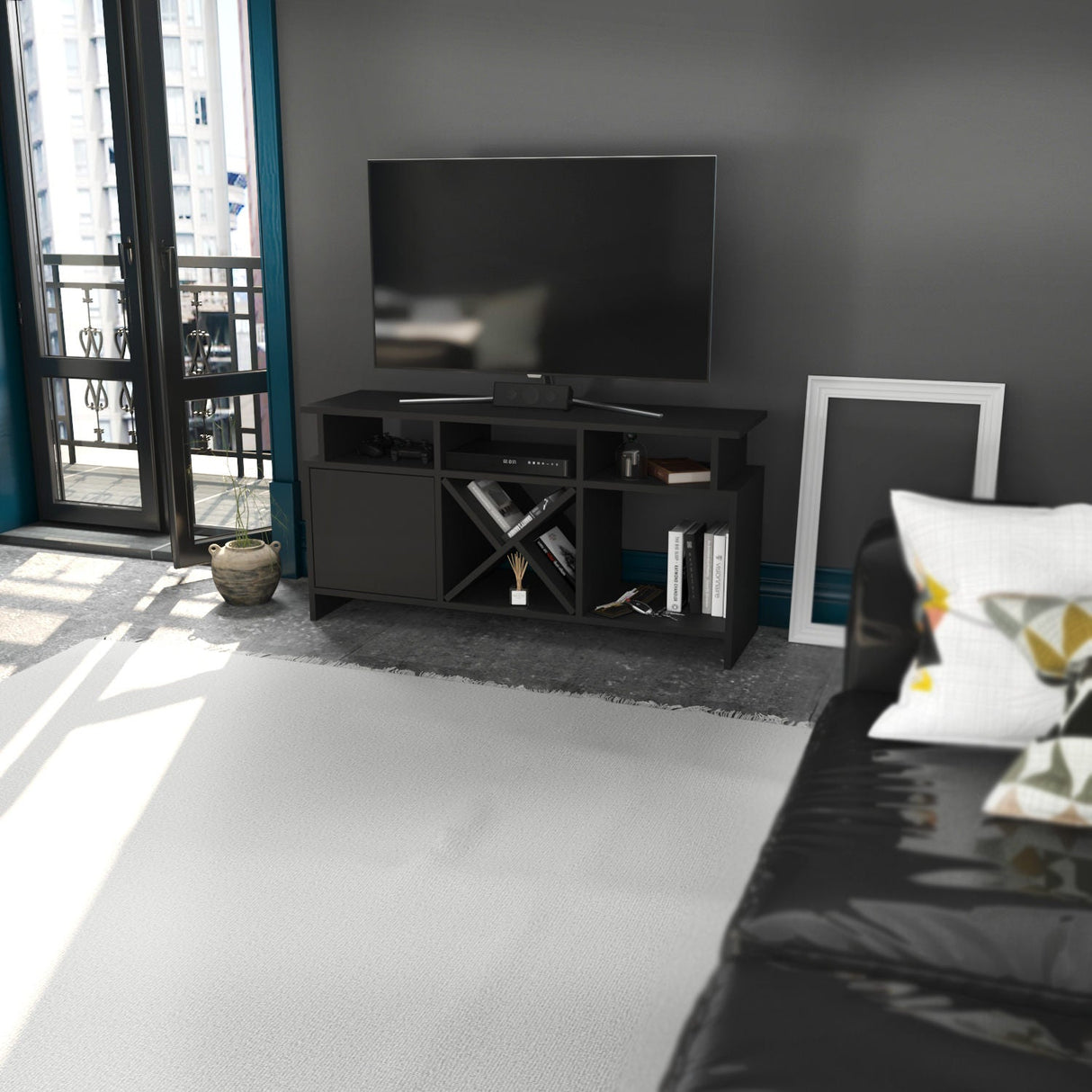Comodă TV Auburn, Diverse culori, 120x30x61 cm - Antracit | SKU: 322RTC2372 | Comodă TV Auburn, 120x30x61 cm, varianta Antracit, produs pentru amenajarea locuinței, disponibil online în România la CasaMob