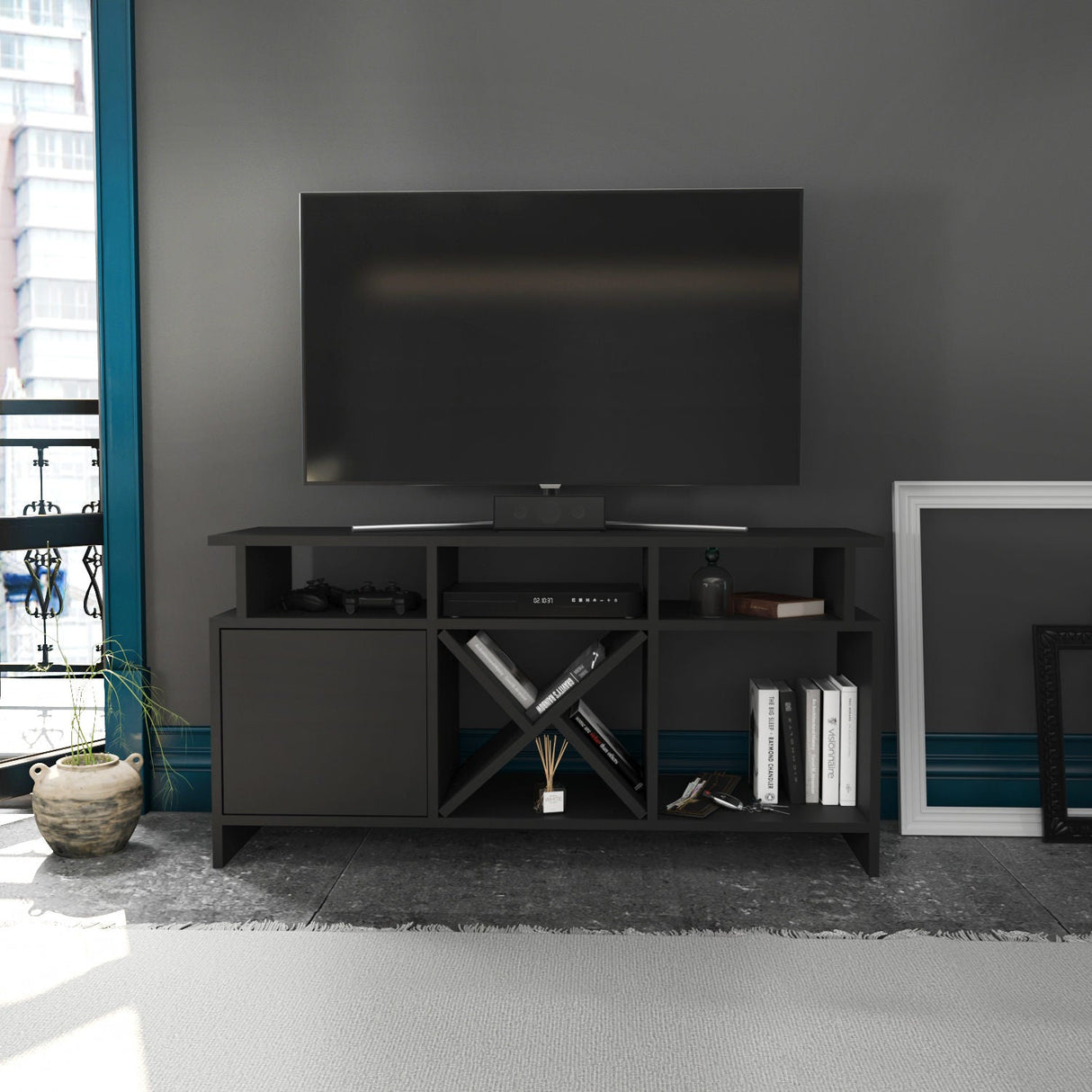 Comodă TV Auburn, Diverse culori, 120x30x61 cm - Antracit | SKU: 322RTC2372 | Comodă TV Auburn, 120x30x61 cm, varianta Antracit, produs pentru amenajarea locuinței, disponibil online în România la CasaMob