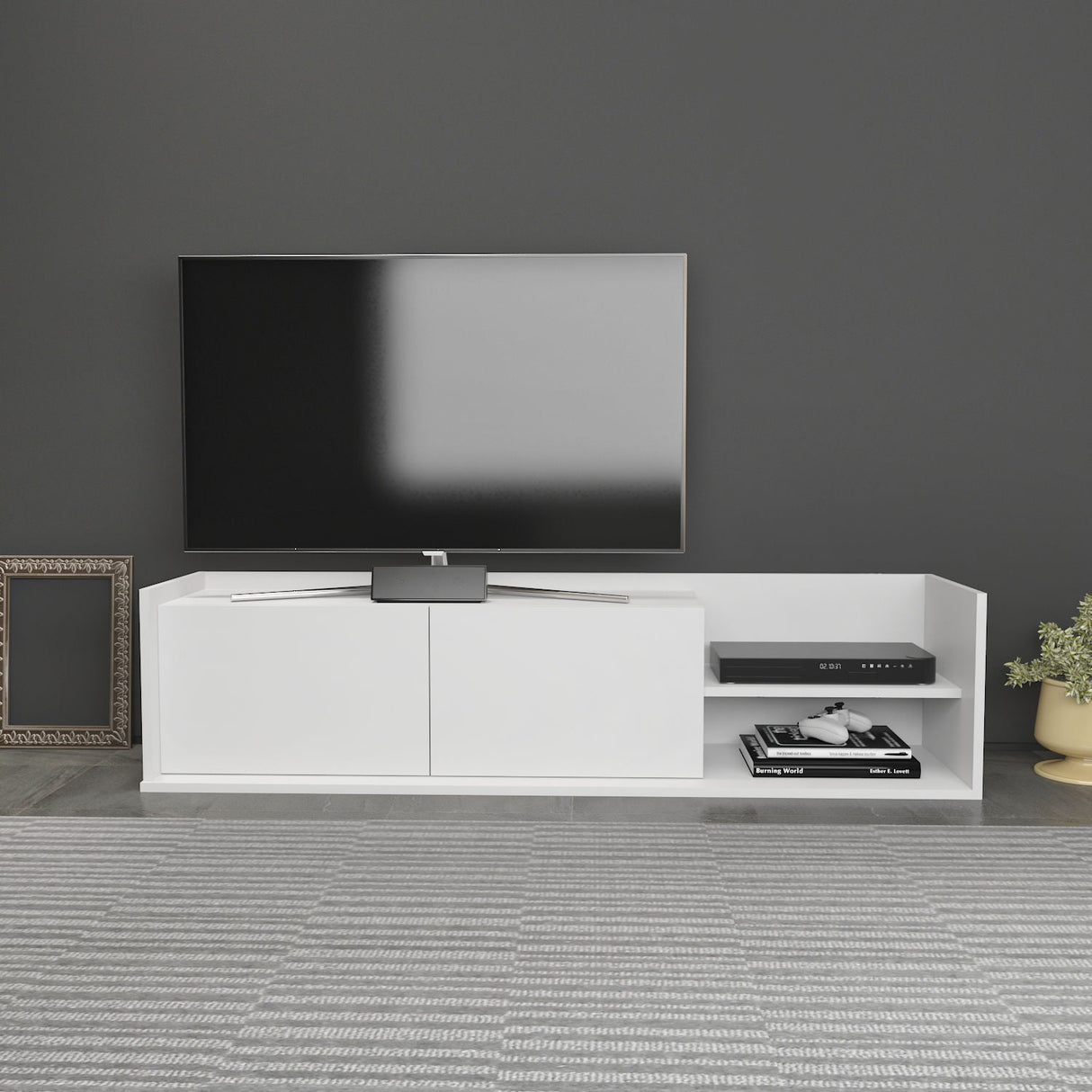 Comodă TV Krog, Diverse culori, 160x35x37 cm - Alb | SKU: 322RTC2387 | Comodă TV Krog, 160x35x37 cm, varianta Alb, produs pentru amenajarea locuinței, disponibil online în România la CasaMob