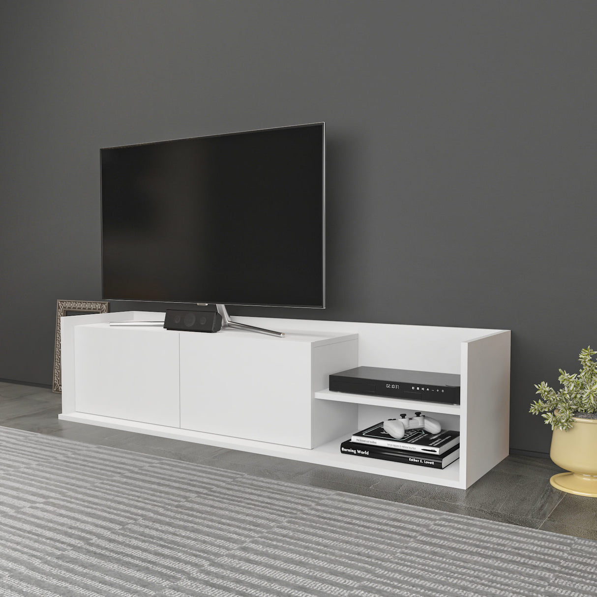 Comodă TV Krog, Diverse culori, 160x35x37 cm - Alb | SKU: 322RTC2387 | Comodă TV Krog, 160x35x37 cm, varianta Alb, produs pentru amenajarea locuinței, disponibil online în România la CasaMob