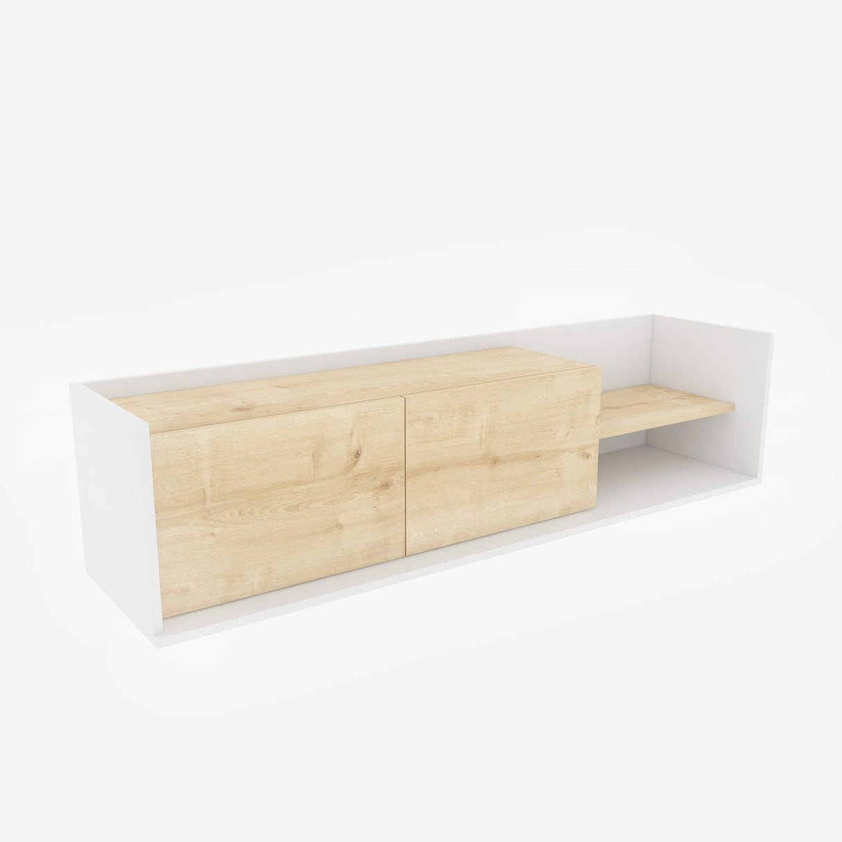 Comodă TV Krog, Diverse culori, 160x35x37 cm - Alb - Stejar | SKU: 322RTC2388 | Comodă TV Krog, 160x35x37 cm, varianta Alb - Stejar, produs pentru amenajarea locuinței, disponibil online în România la CasaMob