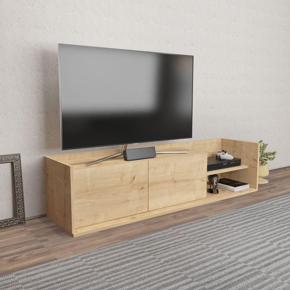 Comodă TV Krog, Diverse culori, 160x35x37 cm - Stejar | SKU: 322RTC2391 | Comodă TV Krog, 160x35x37 cm, varianta Stejar, produs pentru amenajarea locuinței, disponibil online în România la CasaMob