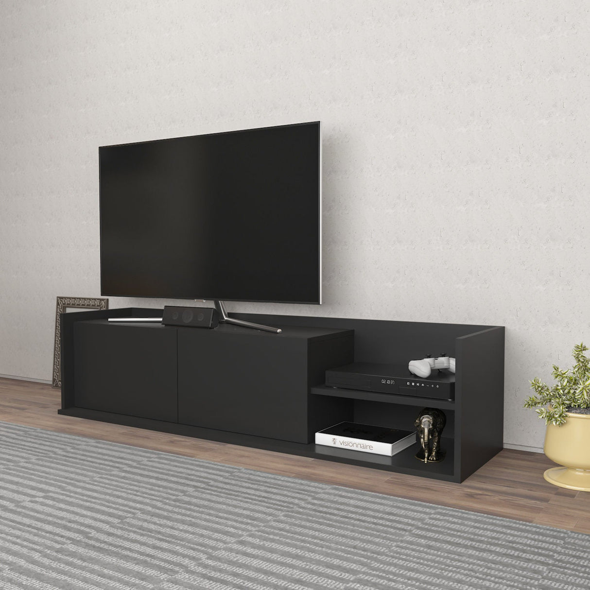 Comodă TV Krog, Diverse culori, 160x35x37 cm - Antracit | SKU: 322RTC2395 | Comodă TV Krog, 160x35x37 cm, varianta Antracit, produs pentru amenajarea locuinței, disponibil online în România la CasaMob