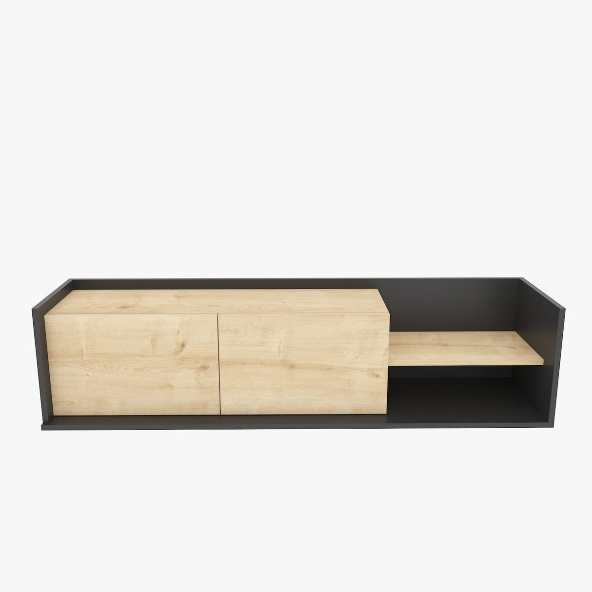Comodă TV Krog, Diverse culori, 160x35x37 cm - Antracit - Stejar | SKU: 322RTC2397 | Comodă TV Krog, 160x35x37 cm, varianta Antracit - Stejar, produs pentru amenajarea locuinței, disponibil online în România la CasaMob